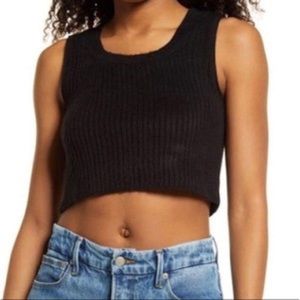 BP. Black Fuzzy Ribbed Crop Tank Top | M